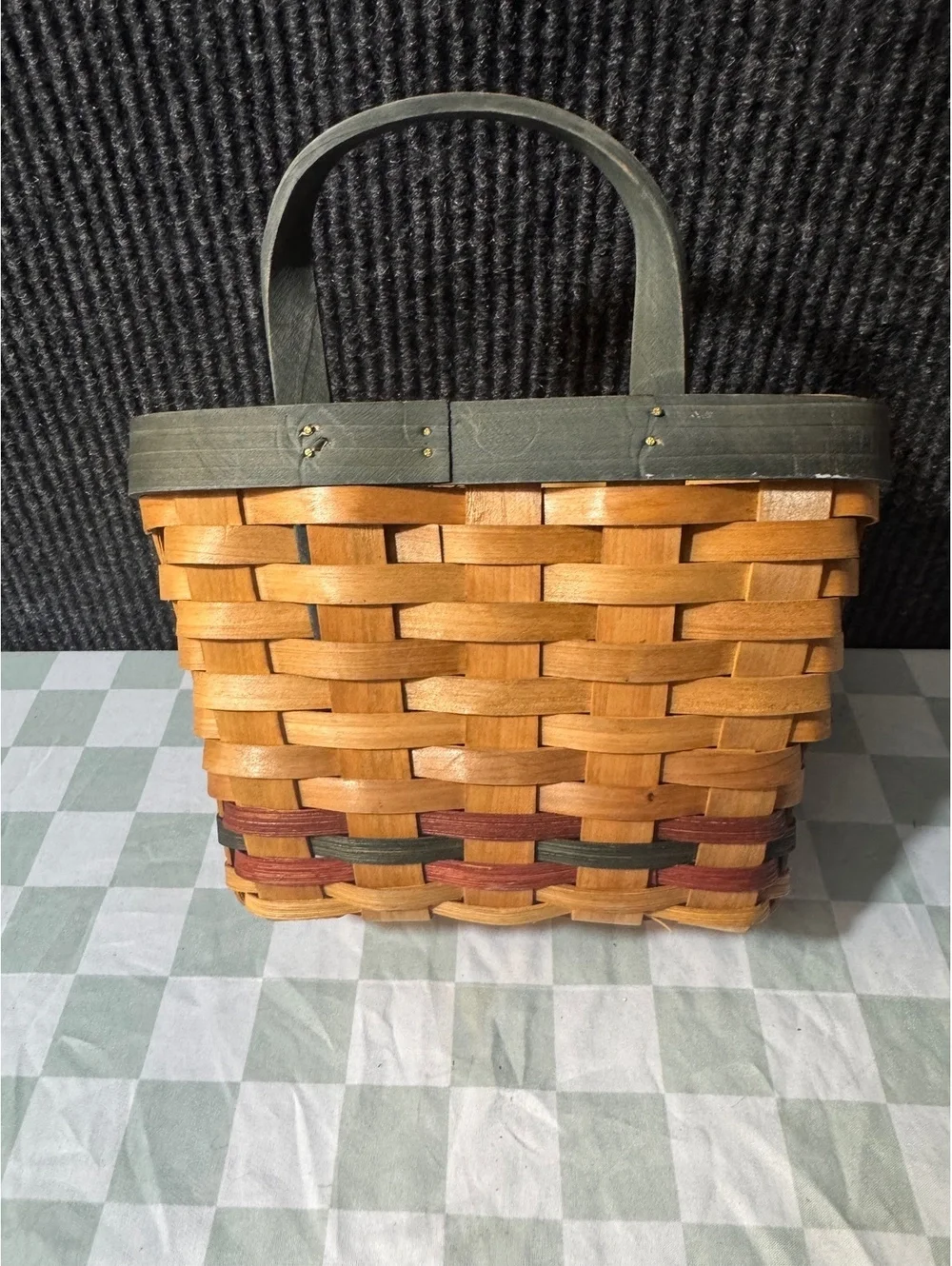 Vintage Woven Basket with American Flag Patch and Handle